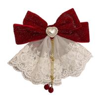 Eye Catching Lace Hair Clip With Big Bows Accent Elegant Accessory Hair Barrettes For Weddings Photo Props raudona
