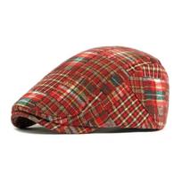 Winter Polyester Plaid Print Warm Newsboy Caps Flat Cap Men and Women Painter Beret Hats 181 55-60cm adjustable raudona