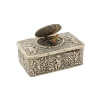 Vintage Style Metal Music Box with Automatic Pop-Up Bird Figurine Ornate Engraved Design Rectangular Keepsake Gift Box One Size sidabras