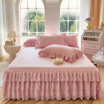 Lace Bed Skirt and Mattress Protector - Dustproof Bedding Gift, Single Piece Cover 48*74cm Pillowcases (Pair)