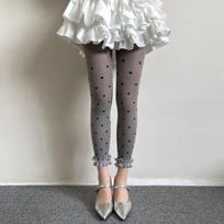 Polka Dot Thin Leggings Lace Trim Girls Pants Vintage Polka Dot Leggings  For Girls One Size pilka