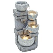 Sodo fontanas kaskada 4 pakopų Dekoratyvinis akmens ir plytų efektas su LED apšvietimu 28 x 25 x 54,5 cm Pilkas 28 x 25 x 54.5 cm