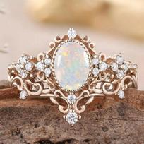 Luxury Ins Ladies Ring, Rhombus Lace Vintage Court Style Opal Band No. 6