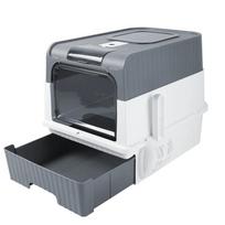 For Extra Large Enclosed Drawer Type Cat Litter Box, Removable Automatic Self-Cleaning Anti-Splashing Square Pet Toilet šviesiai pilka spalva
