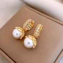 French court lace tiger's eye earrings light luxury ear buckles retro versatile earrings