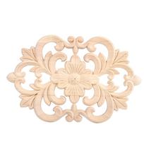 1Pc Wood Carved Onlay Applique Unpainted Furniture for Home Door Cabinet Decoration (22 x 14cm)