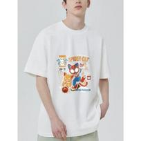 Vorinė Katė T-shirt Juoda Komiksų Stiliaus Voras ir Katė Spausdinimas Laisvalaikiui S balta