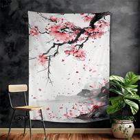 Landscape Samurai Geisha Bonsai Torii Gate Sakura Bohemian Tapestry Hanging Tarot Hippie Wall Rugs Dorm Japanese Tapestry 74x94cm(29x37in) white