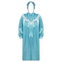 Mens Victorian Nightgown Set Ruffled Lace Trim Long Sleeve Front Zipper Satiny Sleep Dress Lace Up Pajamas S mėlyna