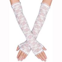 Long Lace Gloves Thin Gothic Gloves Fashion Accessory Oversleeve Gloves balta