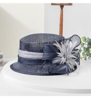 High quality Filipino linen gauze hat 2025 new British vintage elegant female banquet top hat 56-58CM tamsiai mėlyna spalva
