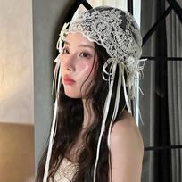 New French Retro Bridal Lace Bow Ribbon Headband High-end Wedding Hair Accessories Turban Headscarf Travel Photo Headband Girls