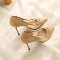 Women Pumps New Mesh Hollow Lace High Heels Shoes Woman Spring Sexy Party Heels Woman Thin Stiletto Heels Wedding Shoes Bride 34 smėlis