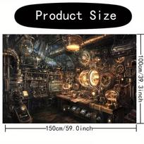 2D Dark Steampunk Inventor's Workshop Backdrop Industrial Gears Party Background 47.2x31.5inch/120*80cm brown