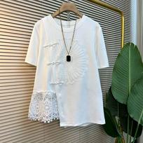 Women's Plus-Size Summer Blouse with Lace Accents: Loose-Fit, Round-Neck, Short-Sleeve T-Shirt In Chinese Style XS balta