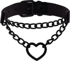Heart chain choker necklace, PU leather choker, mood necklace, Halloween Christmas jewelry gift for men and women (1 piece, black) Pack of 1 juoda