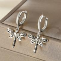 Huitan Women Drop Earrings Dragonfly Shaped Fashion Wedding Party Metal Accessories Special Design Animal Jewelry for Lady Gift beige