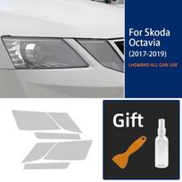 TPU Priekinių žibintų apsauginė plėvelė Skoda Octavia 3 Facelift 2017-2019 - 6 vnt. Dūminio juodo atspalvio Wrap Clear Film juoda