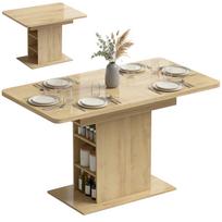Prailginamas stačiakampis valgomojo stalas 4-6 žmonėms, virtuvės stalas 110-130 cm, 6 atviros lentynos, natūrali mediena 130 x 70 x 75 cm