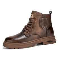 Leather Ankle Boots British Style Lace-up Men's Boots Classic Motorcycle Boots Men High Top Shoes 39 ruda