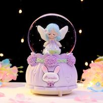 Dreamy Mermaid Princess Crystal Ball Music Box Ornament Medium K - Colorful Lights + Music