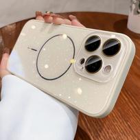 Luxury Glitter Magsafe Case for iPhone 15 16 Plus 13 12 14 11 Pro Max Camera Protector Wireless Charging PC Cover for iPhone16 iPhone 15 balta
