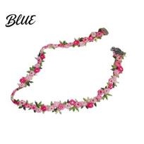 Floral Neck Accessory Embroidered Flower Choker Women Vintage Boho Necklace rožinė raudona spalva
