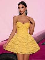 Sexy Lace Jacquard Open Back A-line Puffy Princess Dress, European & American Style Large geltona