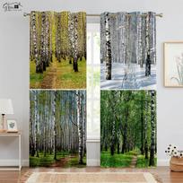 Forest woods 3D printed curtains scenery green sunshine maple leaf nature vitality B & B hotel bedroom living roomcurtains W50xH130(CM)x2PCS&Rod pocket