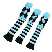 3PCS Knitted Golf Club Head Covers Fine Pattern Protective Golf Club Headcovers Set with Pom Pom for Travel Blue Black