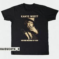 Keith Richards Tee Kanye West Never Heard Of Her Unisex Black T-shirt Size S-5XL L beige