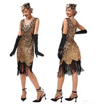 Moteriškos Flapper suknelės 1920-ųjų Gatsby Sequin Kutais Suknelė Helovinui Roaring Party Kokteilinė Vakarinė Suknelė M beige