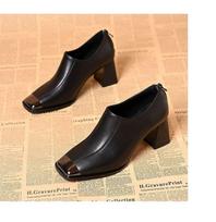 Autumn new women's shoes square head deep mouth single shoes women's thick heel soft leather casual not tired feet fashion high heels women 35 juoda
