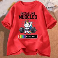 Installing Muscles Women's T-Shirt Clothing Funny Gym Unicorn Graphic T Shirt Fitness Workout Fashion Casual Short Sleeve Tops S