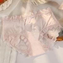Big Size Female Summer Lace Pure Cotton Crotch Antibacterial No Mark High Waist Triangle Briefs XL šviesiai rausvos spalvos