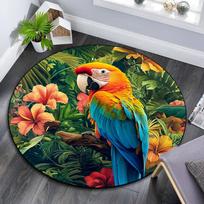 Tropical Parrot with Flowers Round Area Rug,Carpet Rug for Living Room Bedroom Sofa Playroom Decor,Non-slip Floor Mat 80cmx80cm