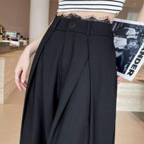 2026 Spring/Autumn High Waist Lace Suit Pants, Straight Leg, Black, Long Pure Color S 80-95 lbs