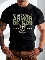 Put on the Whole Armor of God  with Cross and Stars T-Shirt 100% Cotton O-Neck Short Sleeve Summer Casual Mens T-shirt - Men... S įvairiaspalvis