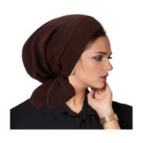 Women Turban Hat Lightweight Loose Fit Fully Cover Stretchy Knit Headscarf Pure Color Wave Texture Sun Protection Hat