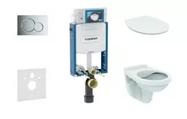 Geberit Kombifix - Pakabinamo unitazo montavimo elementas su SIGMA01 nuleidimo mygtuku, poliruoto chromo spalvos + Alpha unitazas ir unitazo dangtis 110.302.00.5 ND2
