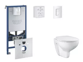 Grohe Rapid SLX - Pakabinamų klozetų elementų rinkinys, WC su minkšto uždarymo dangčiu ir Skate Cosmopolitan nuleidimo mygtuku, Alpine White SANI11BB3101