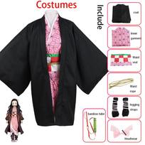 Ysir Anime Nezuko Cosplay Costume Kimono Devil Hunter Kamado Nezuko Costume Wig Womens Girls Kimono Uniform Clothes 120 black