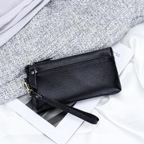 Moteriška didelės talpos karvės odos delninė piniginė su vieta telefonui gray