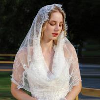 1pc Bride Lace Trim Covering Veil, Hollow Shoulder Scarf Fall Clothes for Women one-size balta