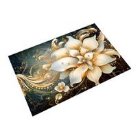 Floor Mat 3D Flower Pattern Non-Slip Rubber Backing Absorbent Quick-Drying Rug Bathroom Kitchen Laundry Room 40*60cm beige