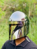 Mandalorian stiliaus šalmas | Plieninis Cosplay šalmas | Žvaigždžių kario šarvai | Viduramžių Sci-Fi kolekcinis daiktas | LARP & Eksponavimo rekvizitas Dovana sidabras