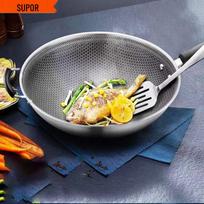SUPOR 32cm Stainless Steel Crystal Diamond Honeycomb Wok