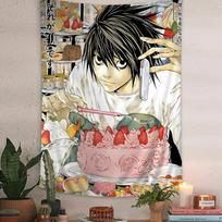 VIKAMA Death Note L Tapestry Sweet And Dark Aesthetic Design 2D Flat Perfect for Otaku Decor Bedroom Wall Styling 74x94cm(29x37in) white
