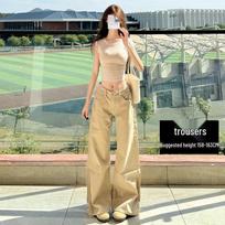 Women's Khaki Micro-Flare Low-Waist Jeans: Loose & Slimming American Straight-Leg Style, 2026 Spring Collection M