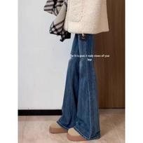 Deep Blue Plus Size Slim High-Waisted Horseshoe Flare Jeans for Women - New Autumn Arrival L mėlyna